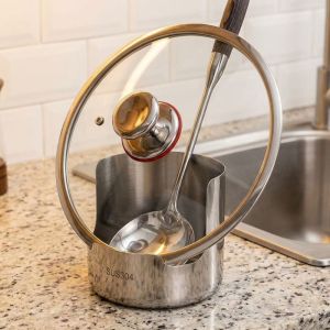 OOC Stainless Steel Pot Lid Storage Rack Heat-Resistant Stable Spatula Holder Multi-functional Non-Slip Spoon Holder Kitchen