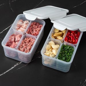 4 Compartments Food Grade Home Fridge Plastic Sealed Meal Box Space Saver Refrigerator Organizer Fresh Fruit Vegetable Tray Container Transparent Food Cold Storage Box