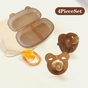 Bevavar 2 in 1 Empeng Bayi Silikon Lembut Round and Flat Free Kotak Dan Rantai