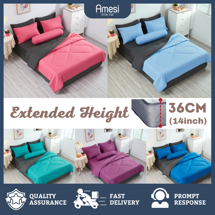 Plain Color Comforter Ser Cadar Fitted Bedsheets Set Single 4 In 1 ...