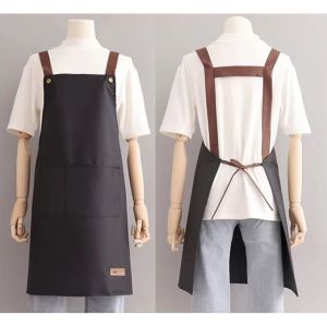 Waterproof Apron PU Leather Apron for Woodworks Cooking Black Apron Bar Apron With Zipper Pocket