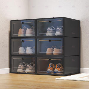 กล่องรองเท้า กล่องใส่รองเท้า ชั้นวางรองเท้า ต่อได้หลายชั้น พลาสติกประกอบเอง เปิดฝาด้านหน้า กล่องเก็บรองเท้า ตู้เก็บรองเท้า กล่องรองเท้าใส กล่องใส่รองเท้า พับได้