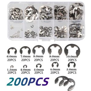 200PCS 304 Stainless Steel E-Clip Retaining Snap Ring Circlip Kit 1.5mm-10mm