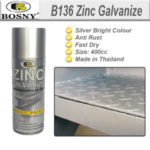 Bosny B136 Zinc Bright Galvanize 3 in 1 Anti Rust Spray Paint 400cc