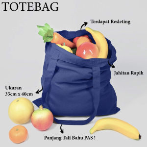 Tote Bag Dril Polos Navy Elegan dengan Resleting dan Jahitan Rapi Ukuran 35x40cm untuk Pria dan Wanita