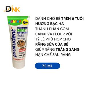 Kem đánh răng trẻ em Đức Prokudent Junior 6+ 75ml – Hương bạc hà nhẹ ngừa sâu răng an toàn cho bé