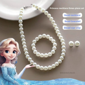 Girls Pearl Jewelry Set - White Necklace Earrings Bracelet for Kids Holiday Gift