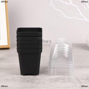 [COD] dfhws 5Pcs Square Small Flower Pot with Humidity Dome Seedlings Planting Pots