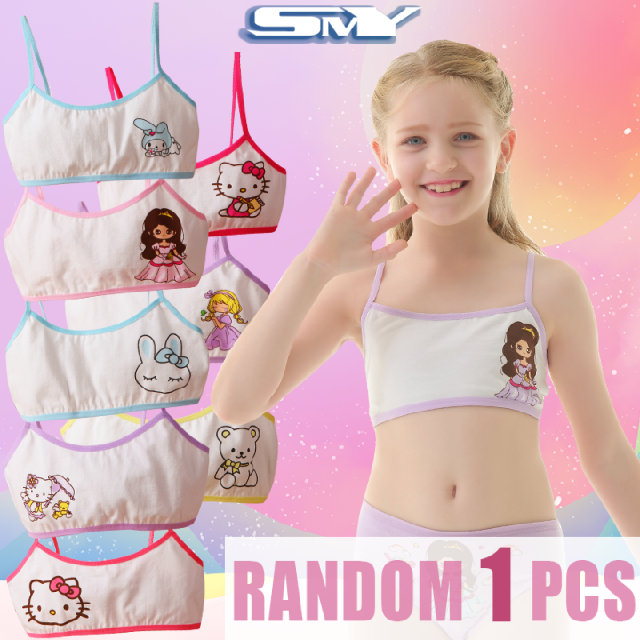 SMY【Random 1 Piece】Girls Training Bra Puberty 8-15 Years Old Soft Cotton  Girl Clothes Breathable Teenagers Underwear Children Girls Camisole 9  Designs Available Cute Cartoon Bras For Girl
