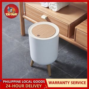 【BIG SIZE】Nordic Minimalist White &Wood Large Capacity Living Room Bedroom Press Aesthetic Trash Can