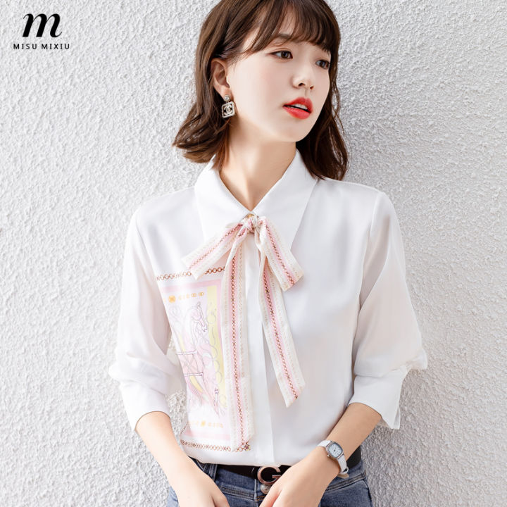 Chiffon bow tie style shirt - The Korean Fashion