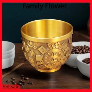 Family Flower Flash Sale ชามฟู่ทองเหลืองสำหรับตกแต่งโต๊ะนำโชคถ้วยดื่มทองเหลืองแกะสลักด้วยมือของขวัญชิ้นโลหะ
