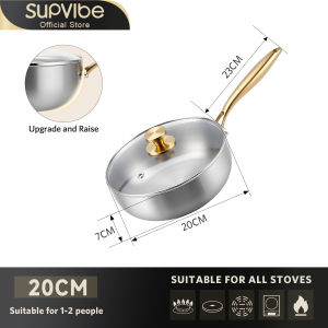SUPVIBE 20/24/28CM 304 Stainless Steel Uncoated Non-stick Pan Deep frying pan with lid Common to all stoves