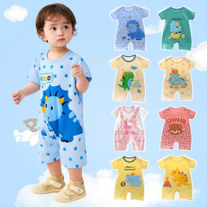 DXSS ชุดจั๊มสูทเด็กแขนสั้นและขาสั้นชุดนอนคลานผ้าฝ้าย100% นุ่มการ์ตูนน่ารักสี 3-9เดือน
