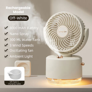 Mist Fan Desk Fan Portable Fan Strong Wind Rechargeable USB Battery 8000mAh 3 Speed Oscillating Water Spray Cooling Fan Table Small Fan Air Cooler Humidifier With Lights