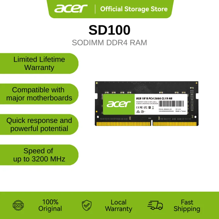 Acer SD100 4GB / 8GB/ 16GB/ 32GB - 2400MHZ 2666MHZ 3200MHZ SODIMM DDR4 RAM