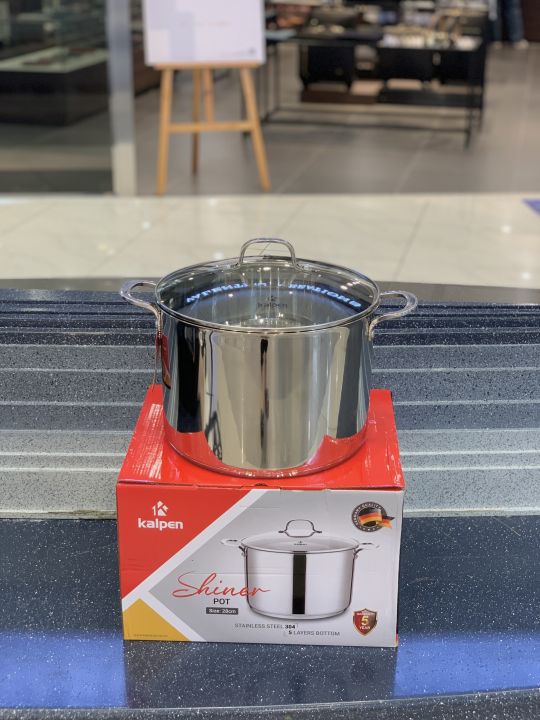 Nồi luộc gà Kalpen Shiner Nồi inox 304 cao cấp 28cm - 11L, 5 lớp quai inox đinh tán sáng bóng gắn chắc đun được bếp từ