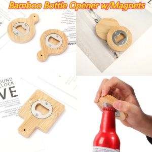 1PC Round Bamboo Bottle Opener w/Magnets Wooden Bottle Opener Can Opener Magnetic Round Opener