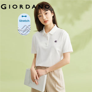 GIORDANO Women Polo Shirts Small Embroidery Stretchy Lycra Polo Shirts Short Sleeve Summer Fashion Casual Polo Shirts 05314398