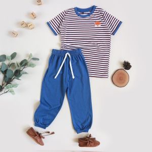 Pajamas Stripes Bordir Pineapple Kids Setelan Anak 6 bulan-4 Tahun Baju Tidur Anak Bahan Kaos Salur