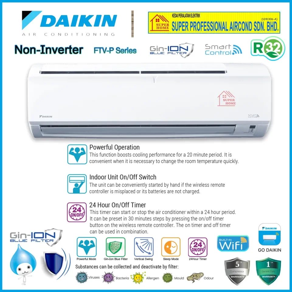 Free Gift)) Daikin R32 Non Inverter Aircond FTV28PB V1MF & RV28PBV1M  ((1.0hp)) R32 Standard Non-Inverter Air Conditioner (Gin Ion Blue Filter)  FTV-P Series ((WiFi-Smart Control)) + Free Gift *While Stock Last |