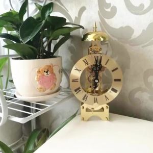 Sacesr Vintage Skeleton Desk Clock Golden Roman Numeral Exposed Gear Table Clock Home Office Desktop Clocks Living Room Ornament 9Q4T2