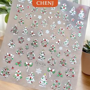 [COD] CHENJ ไฟสีสันสดใสสไตล์น่ารักสำหรับเทศกาลคริสต์มาสสติกเกอร์ติดเล็บลายจุดสำหรับตกแต่งเล็บรูปโบว์ตกแต่งเล็บ