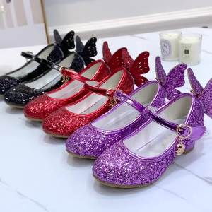 2025CODChildren Leather Child High Heels Autumn Plain Sequins Girls Princess Shoes Chaussure Enfants Sandals Party Shoes eu 26-38