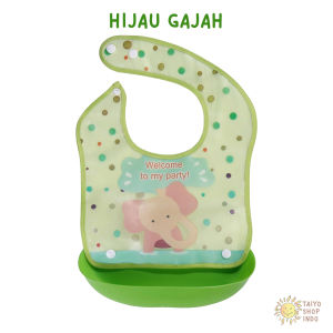 TAIYO Celemek Makan Bayi Plastik Silikon Anti Air Baby BIB Slabber Waterproof Motif