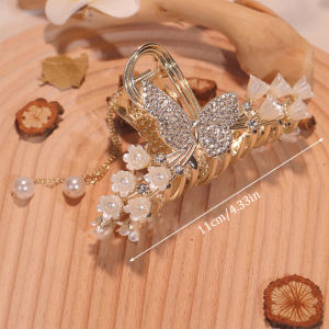 [fenggongshuode] Light Luxury Rhinestone Bell Orchid Tassel Hair Clip Flowers Rose Butterfly Claw Clip Shark Hair Claw Barrette Hair Accessories