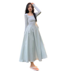 gamis terbaru 2024 mewah 2024 Gaun temperamen pinggang Prancis musim semi dan musim gugur baru Hepburn gaya rok wanita beludru splicing gaun putri rok A-line hitam