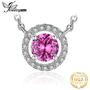 JewelryPalace Round 1.1ct Created Pink Sapphire 925 Sterling Silver Pendant Necklace for Women Gemstone Fine Jewelry Anniversary