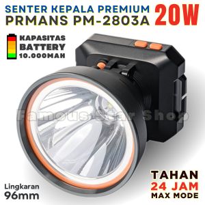 Senter Kepala 20W Baterai 10.000mAh Headlamp PRMANS PM-2803A - Senter Kepala Waterproof 20W -FSS