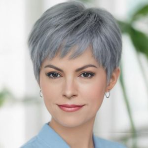 Hot-selling wig womens grandma gray side short straight hair middle-aged and elderly breathable wig full headgear