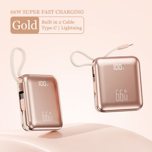 【CCC Certified】 Powerbank 20000mAh 66W Fast Charging for Type C iPhone Android Small Lanyard Stand Portable Built in Cable 2in1 Mini Power Bank
