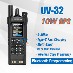 New BAOFENG UV-32 Walkie Talkie GPS Multi Band 10W Bluetooth APP Programming Wireless Copy Frequency 2 Way Radio Type-C UV32 Ham