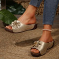 Free Shipping Plus size 36-45 thick-soled hollow-out women's floral wedge beach sandals. 