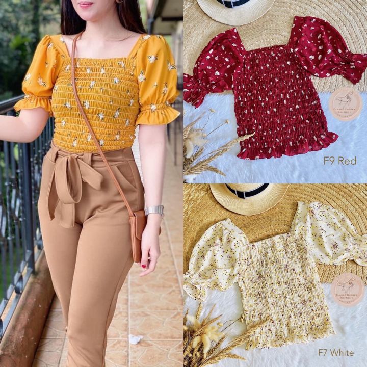 New Filipiniana Smocked Puff Sleeve Top / Women's Blouse Floral / Smocked  Top by classycherry / Chiffon Floral Slimming Blouse / Ruffled Top / Trendy  Korean Puff Sleeve Top