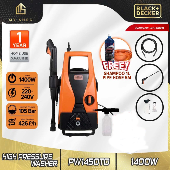 BLACK DECKER PW1450TD 1400W 105 Bar Pressure Washer Water Jet