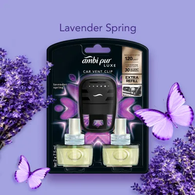 Ambi Pur Luxe Car Vent Clip Lavender Spring Car Air Freshener 7.5ml x 2