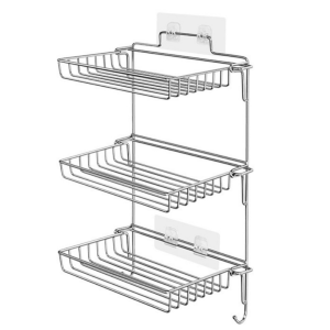 EDHO5 Stainless Steel Folding Storage Rack Wall Mounted Nail-Free Multi-layer Storage Rack Durable with Hooks Pot Lid Rack for Kitchen