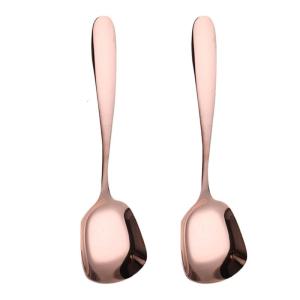 ชุดช้อนหัวเหล็กสแตนเลสสี่เหลี่ยมทันสมัย2ชิ้นเหมาะสำหรับมื้ออาหารในชีวิตประจำวันและช้อนใช้งานง่ายกิจกรรมพิเศษ