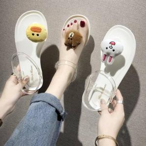 MANXIXI แบรนด์แฟชั่นวุ้นรองเท้าแตะแบนที่สวยงามหมีเป็ดกระต่ายฝังรองเท้าสีขาวสำหรับผู้หญิง (35-40 ขนาด)