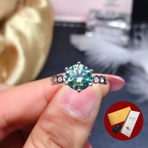 Diamcity (Free Gra Certificate) Grosir 2 Karat Cincin Moissanite Hijau Biru Wanita