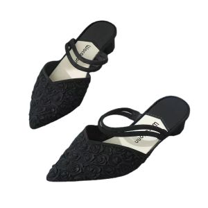 Size 36-40 Womens Fashion Low Heels Sweet Fairy Style Shoes Thick Heel Pointed Half Slippery Sandals