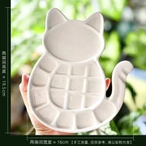 Multi-grid Ceramic Watercolor Palette Cute Cat Shape Paint Tray Easy To Clean Student Artist Painting Art Supplies