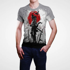[Local Stock] HBESTY Halloween Christmas Vintage 3D Printed Tees Summer Streetwear Loose Round Neck Tops T-Shirts Short Sleeves Japanese Samurai Graphic T Shirt for Men