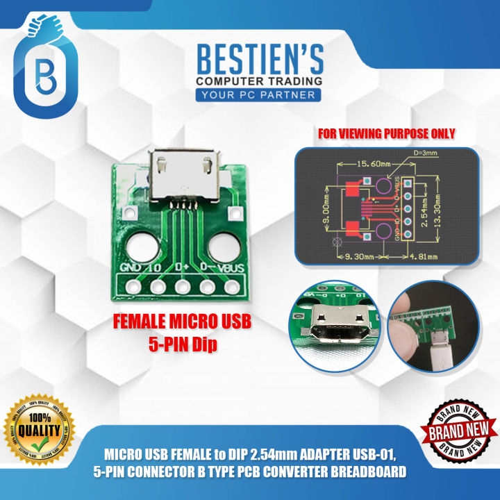 Micro Usb Female To Dip 254mm Adapter Usb 01 5 Pin Connector B Type Pcb Converter Breadboard 2976