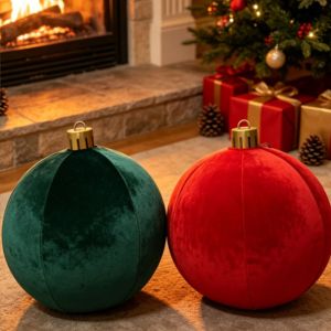 WARM 45cm/60cm Inflatable Christmas Balls Fabric Covered PVC Inflatable Flocked Fabric Baubles Christmas Ornaments Lightweight Inflatable Christmas Decoration Ball Christmas Tree