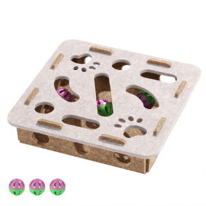 Interactive Cat Puzzle Feeder Toy Felt Maze Box with 3 Rolling Balls for Indoor Cats Kittens Mental Stimulation Slow Feeding & Fun Exercise Encourages Natural Hunting Instincts